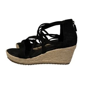 Eileen Fisher Women's Black Wanda Tumbled Nubuck Espadrille Wedge Sandal Sz 9.5
